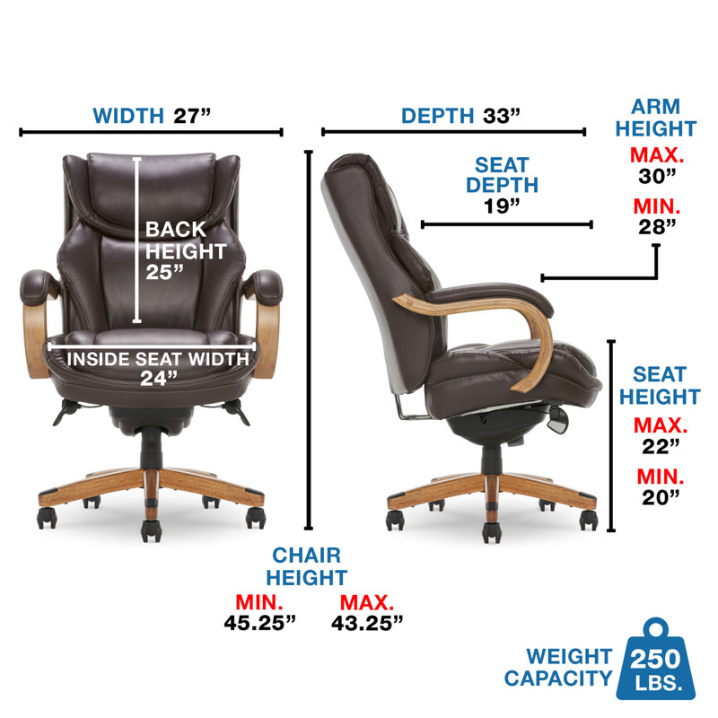 Luxury Coffee Brown Leather Executive Swivel Office Chair with Wood Base
