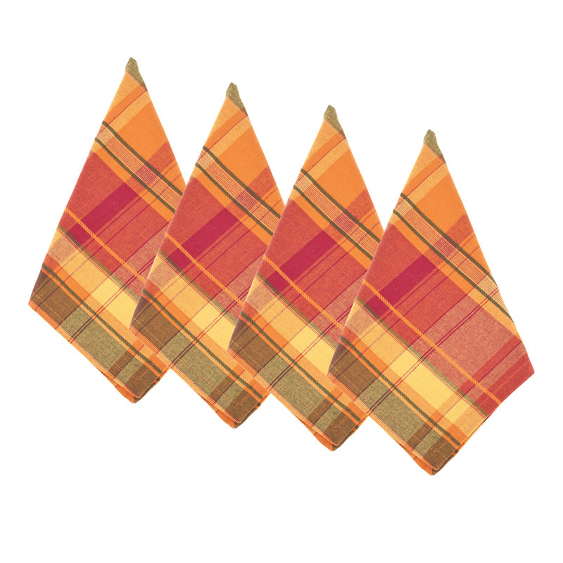 Terracotta Harvest Plaid Cotton 20" Square Napkins, Set of 4
