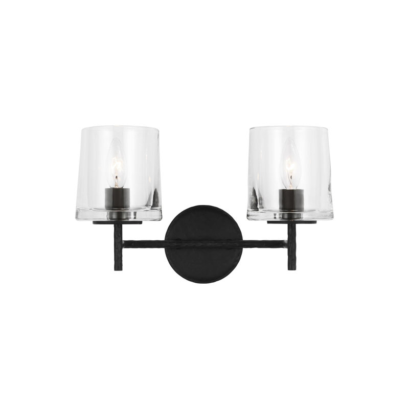 Marietta Aged Iron 2-Light Vanity with Clear Glass Shades