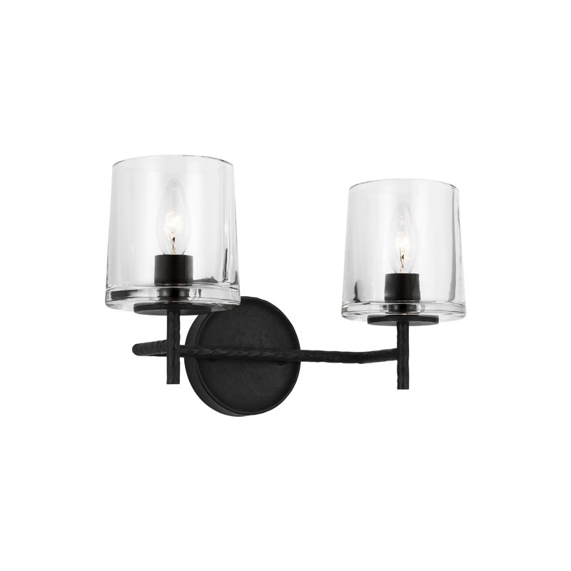 Marietta Aged Iron 2-Light Vanity with Clear Glass Shades