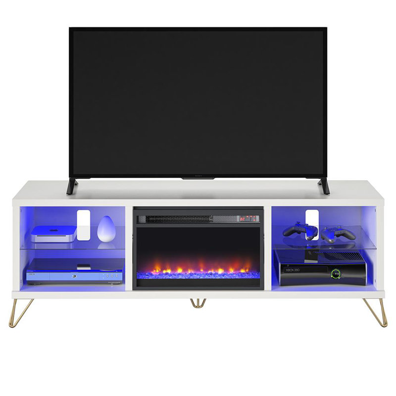 Finley 70" White Electric Fireplace TV Stand with Glass Shelves