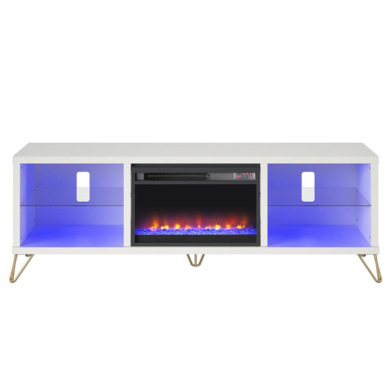 Finley 70" White Electric Fireplace TV Stand with Glass Shelves