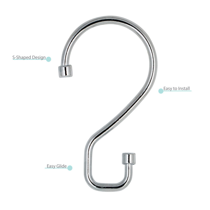 Chrome Rust Resistant S-Hook Shower Curtain Rings