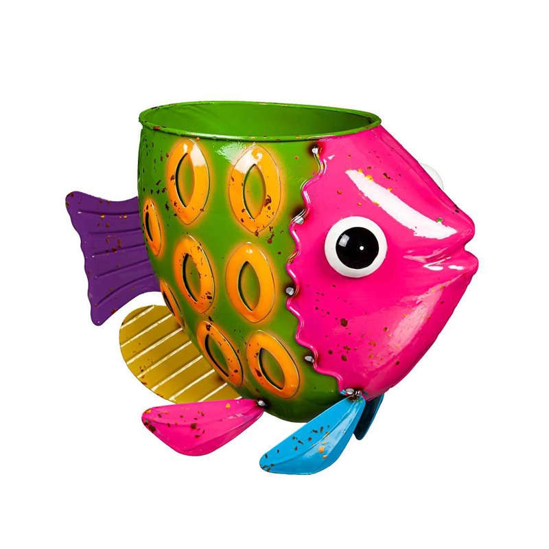 Colorful Metal Fish Indoor/Outdoor Planter Set of 3