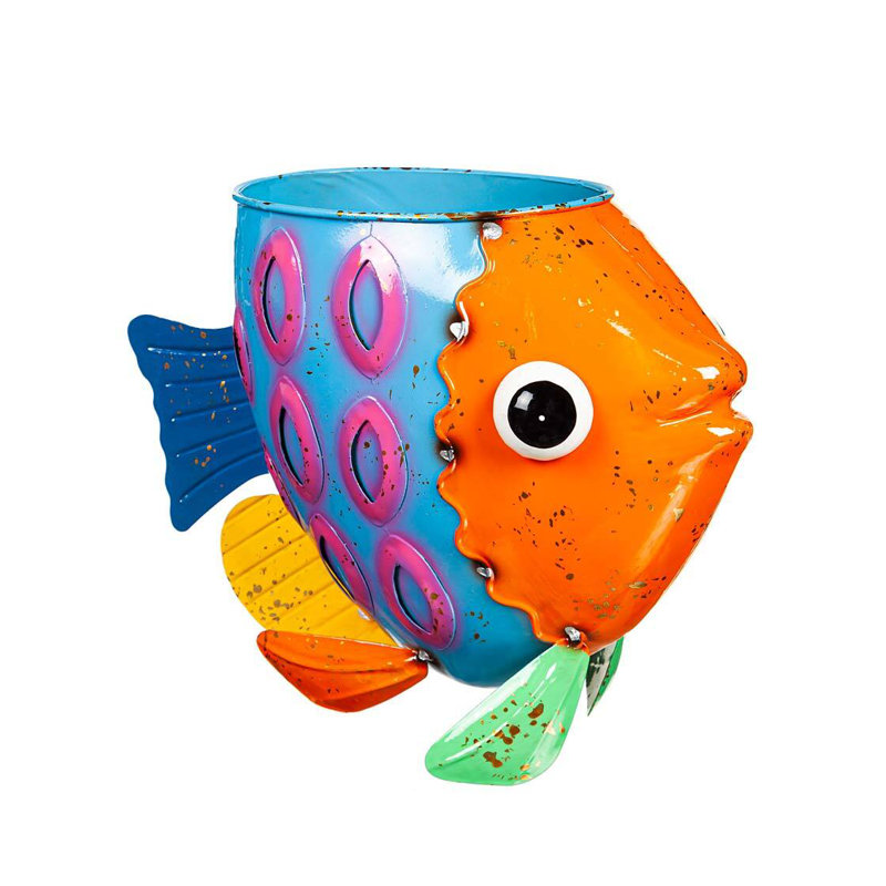 Colorful Metal Fish Indoor/Outdoor Planter Set of 3