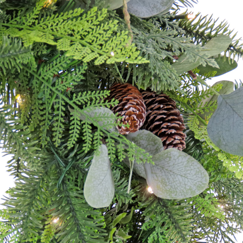 28'' Green Eucalyptus and Pine Cone Lighted Christmas Wreath