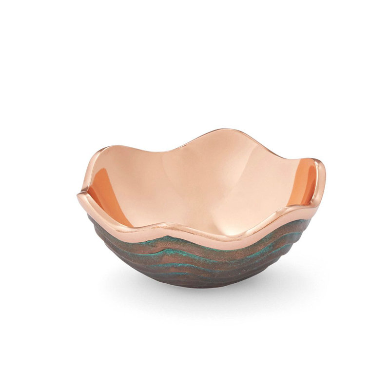 Copper and Verdigris Scalloped Edge Salad Bowl