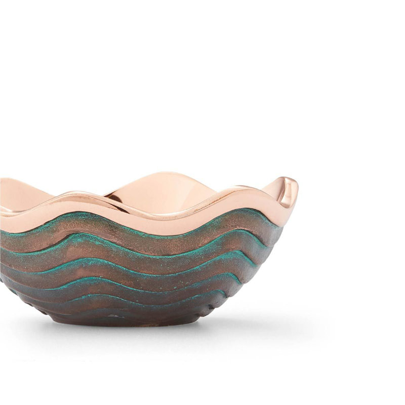 Copper and Verdigris Scalloped Edge Salad Bowl