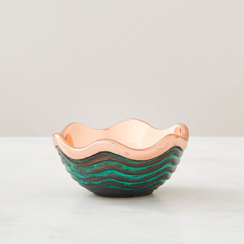 Copper and Verdigris Scalloped Edge Salad Bowl