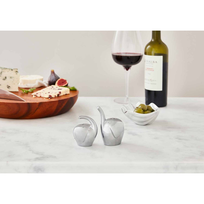 Silver Elephant Shaped Metal Salt and Pepper Shakers