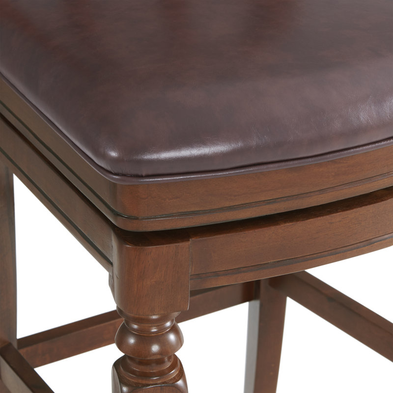 Elegant Mahogany Rubberwood Counter Height Swivel Stool, Set of 2