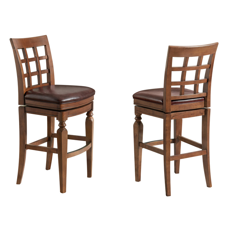 Elegant Mahogany Rubberwood Counter Height Swivel Stool, Set of 2