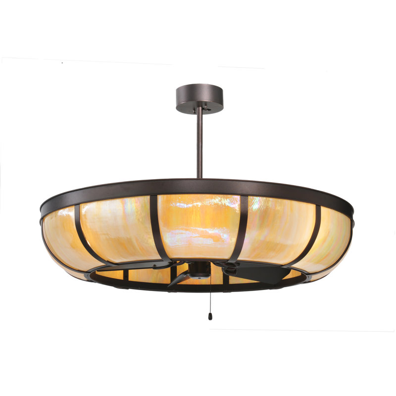 Meyda Mahogany Bronze 8-Light Drum Chandelier with Fan