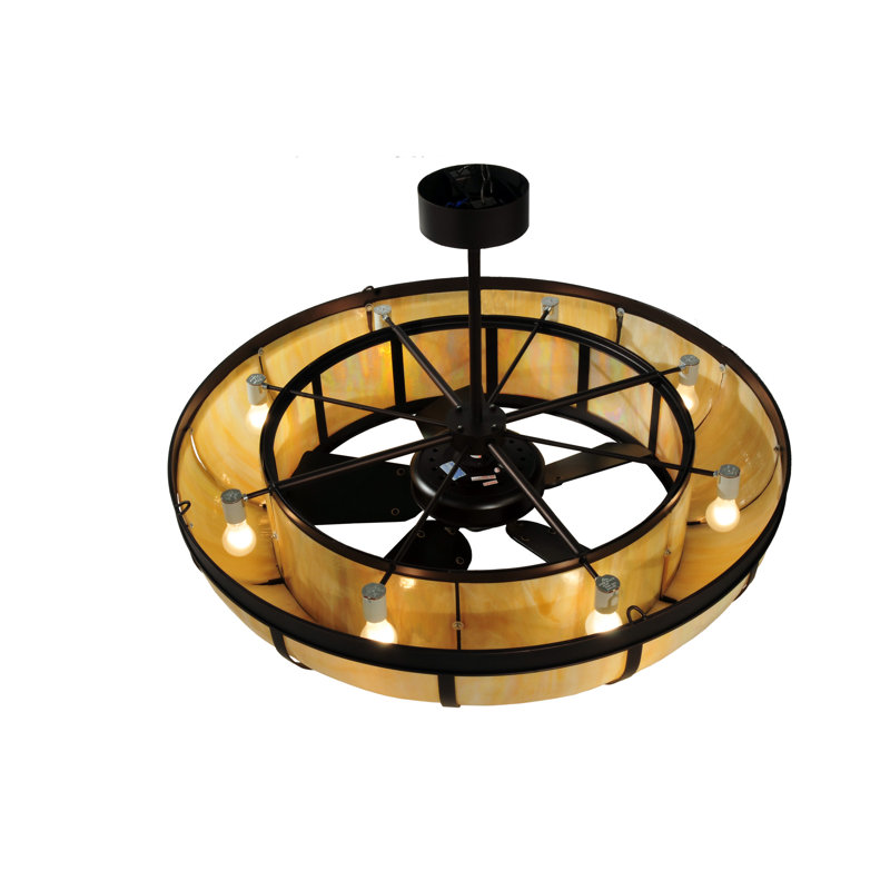Meyda Mahogany Bronze 8-Light Drum Chandelier with Fan