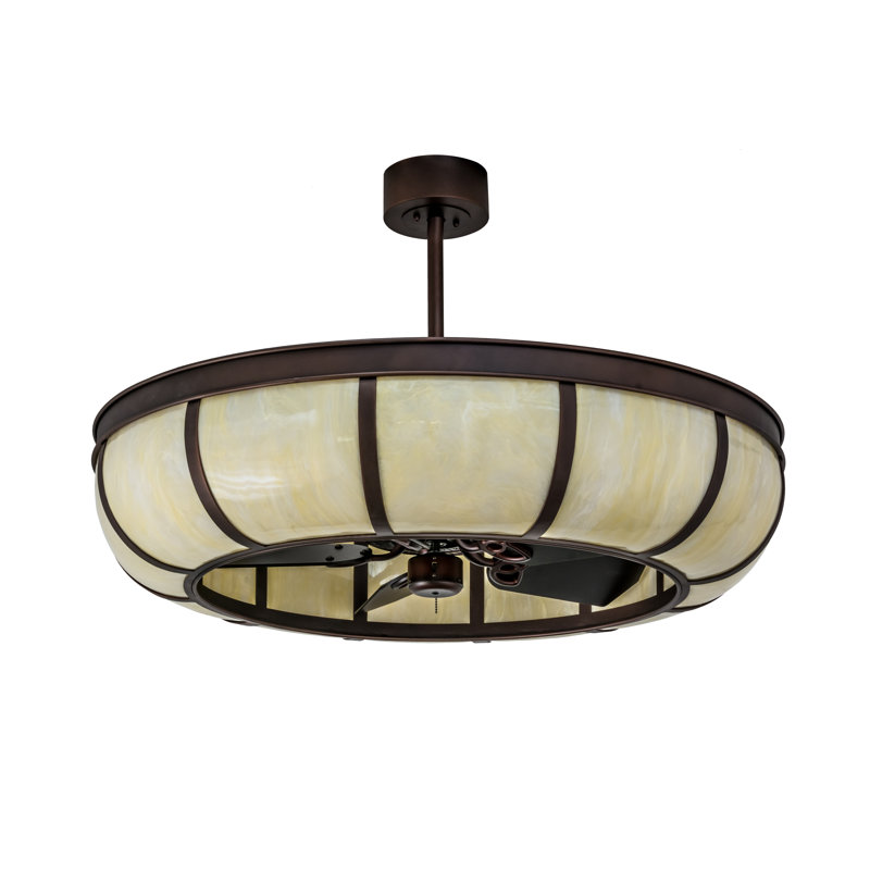 Meyda Mahogany Bronze 8-Light Drum Chandelier with Fan