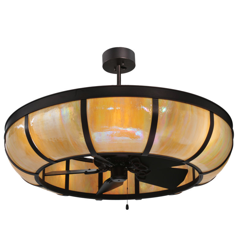 Meyda Mahogany Bronze 8-Light Drum Chandelier with Fan