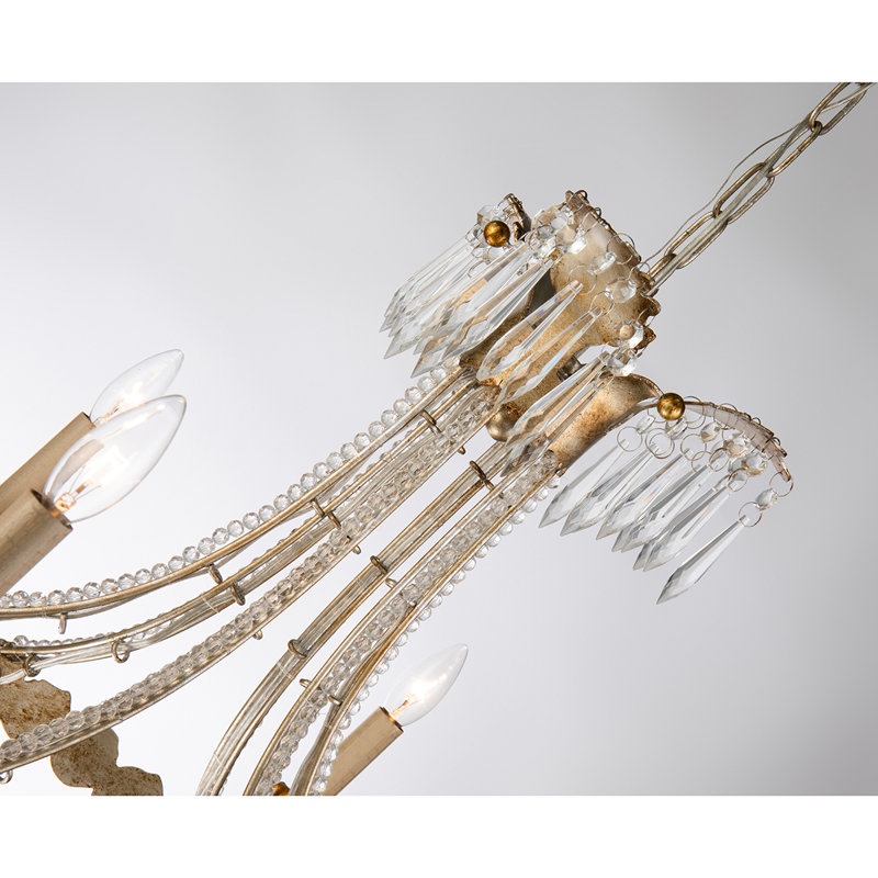 Distressed Silver and Gold 6-Light Crystal Chandelier