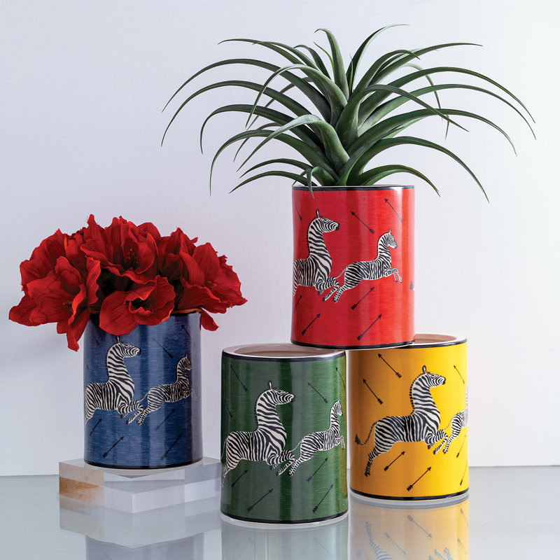Red Porcelain Zebra Print Ice Bucket