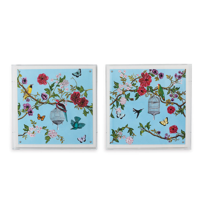 Colorful Bird and Flower Shadow Box Framed Art