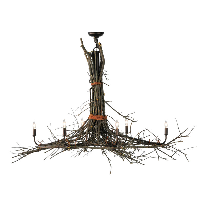 Rustic Bronze 6-Light Twig Candle Chandelier
