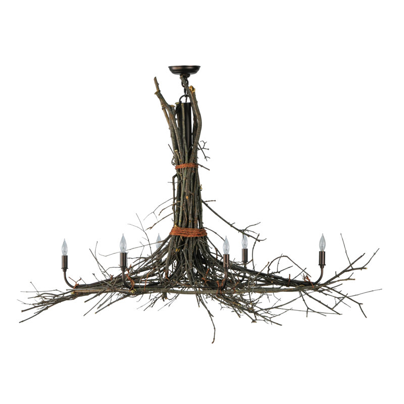 Rustic Bronze 6-Light Twig Candle Chandelier