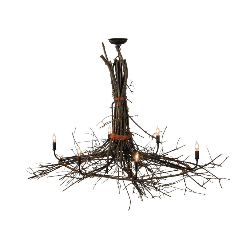 Rustic Bronze 6-Light Twig Candle Chandelier