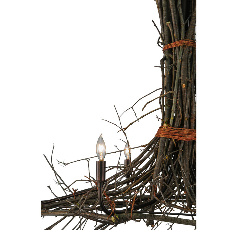 Rustic Bronze 6-Light Twig Candle Chandelier