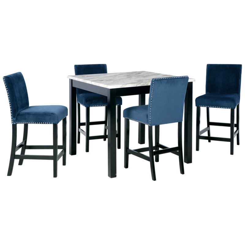 Contemporary Black and Blue Marble Counter Height Dining Set