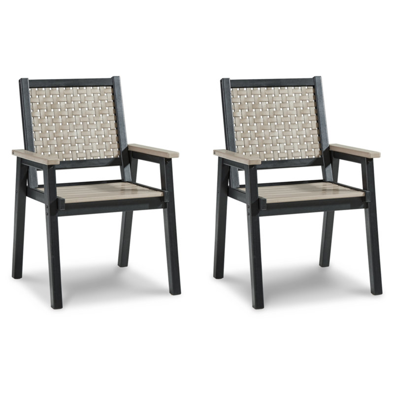 Beige and Black HDPE Contemporary Arm Dining Chairs