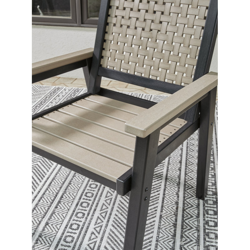 Beige and Black HDPE Contemporary Arm Dining Chairs