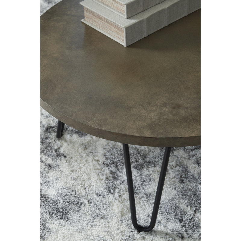 Hadasky Round Brown Faux Stone and Metal Coffee Table Set