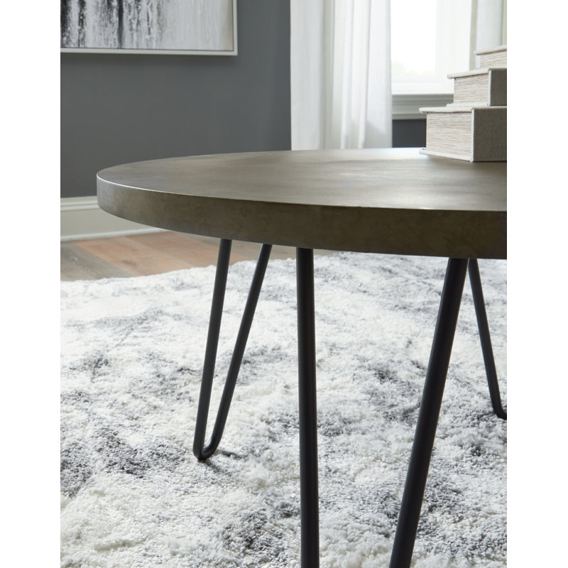 Hadasky Round Brown Faux Stone and Metal Coffee Table Set