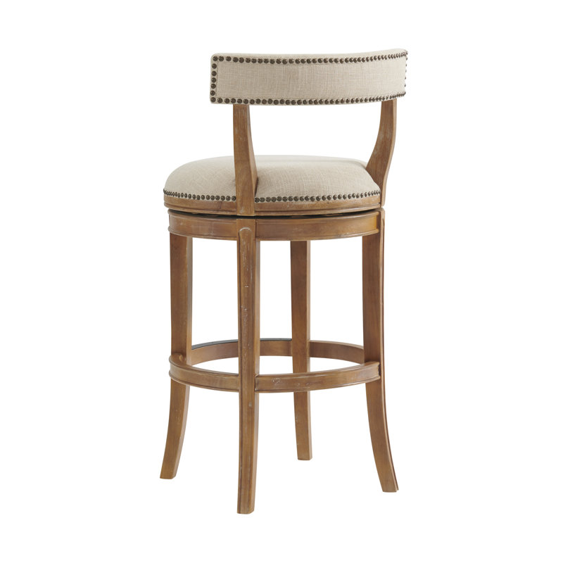 Weathered Brown and Beige Faux Leather Swivel Bar Stool