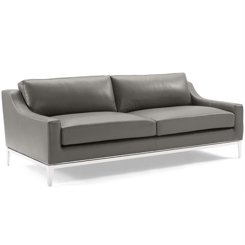 Harness 83.5" Gray Leather and Stainless Steel Sofa