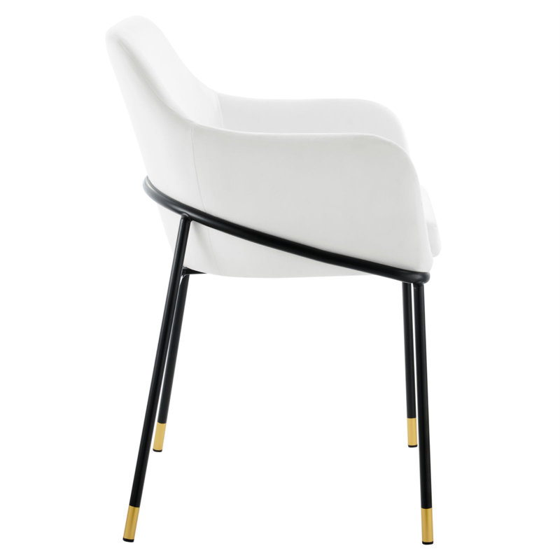White Velvet Upholstered Arm Chair with Metal Legs