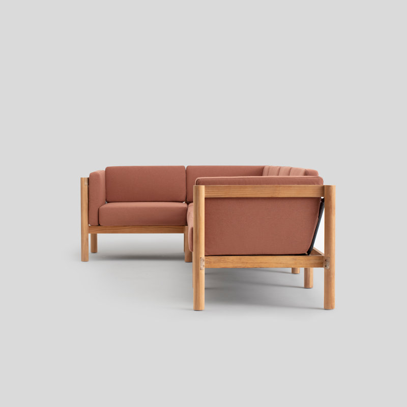 Five Piece Teak Outdoor Sectional with Rust Sunbrella Cushions