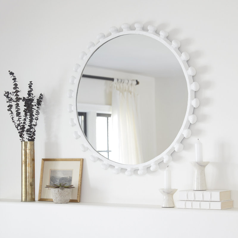 Matte White Round Aluminum Wall Mirror with Protruding Knobs