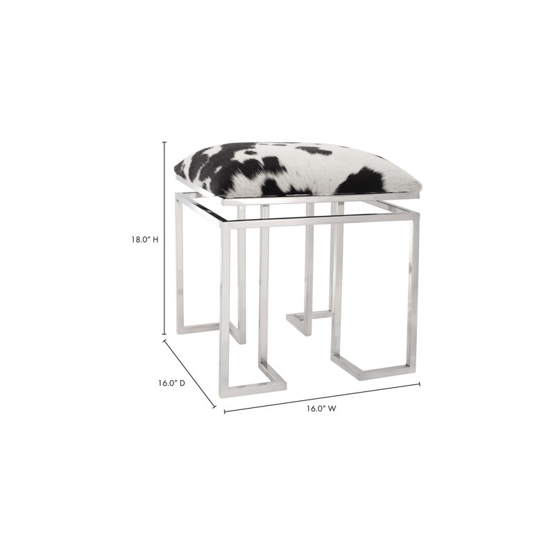 Contemporary Black and White Cowhide Vanity Stool