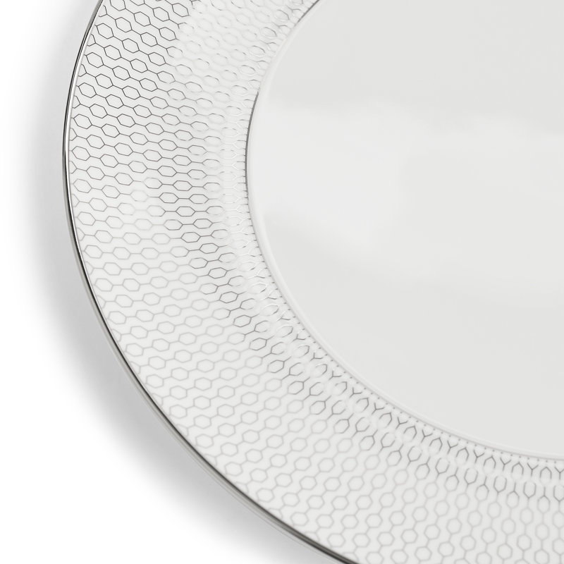 Gio Platinum Geometric White Porcelain Dinner Plate