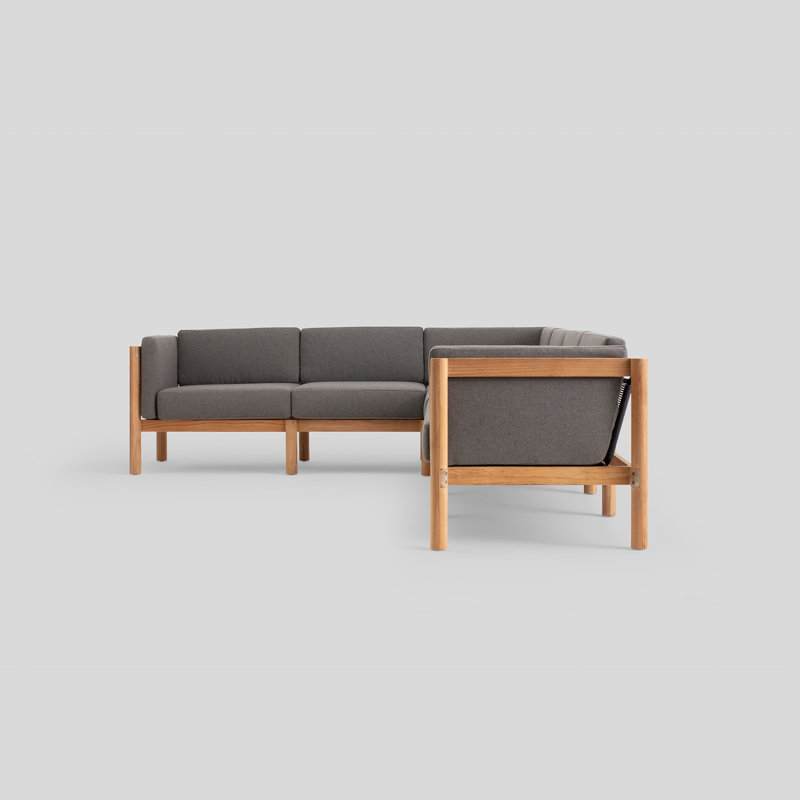 Haven 6-Piece U-Shaped Teak Outdoor Sectional with Gray Sunbrella Cushions
