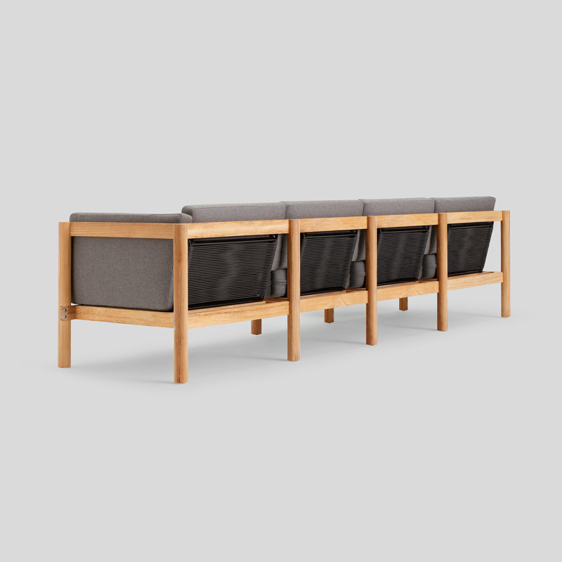 Haven 6-Piece U-Shaped Teak Outdoor Sectional with Gray Sunbrella Cushions