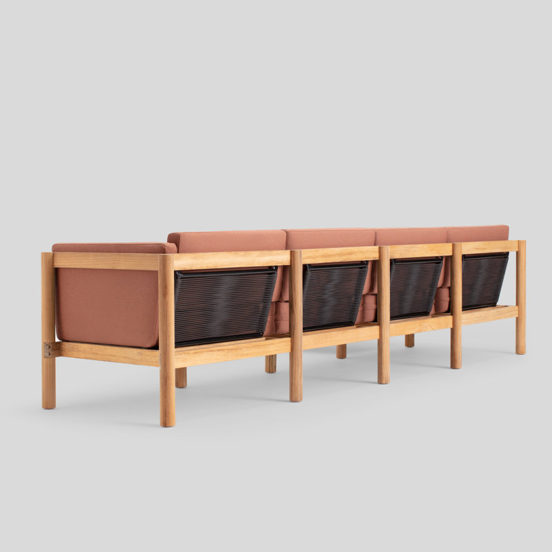 Five Piece Teak Outdoor Sectional with Rust Sunbrella Cushions