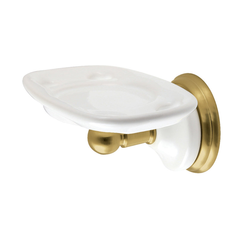 Victorian Brushed Brass and Ceramic Wall Mounted Toothbrush Holder