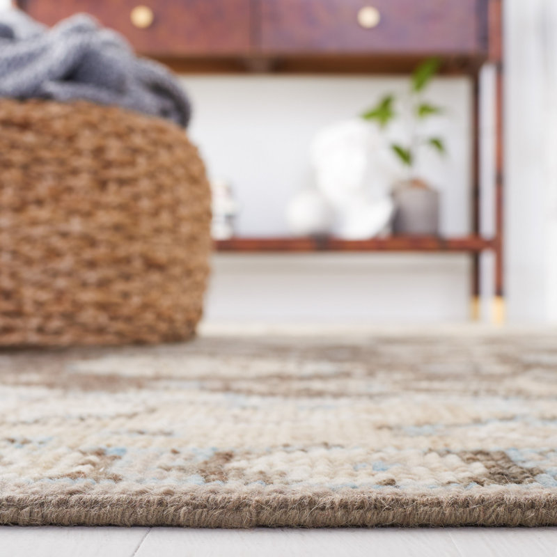 Gray and Beige Hand-Knotted Wool Oriental Area Rug
