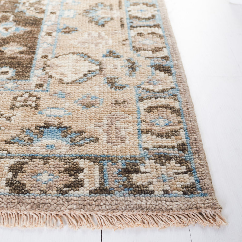 Gray and Beige Hand-Knotted Wool Oriental Area Rug