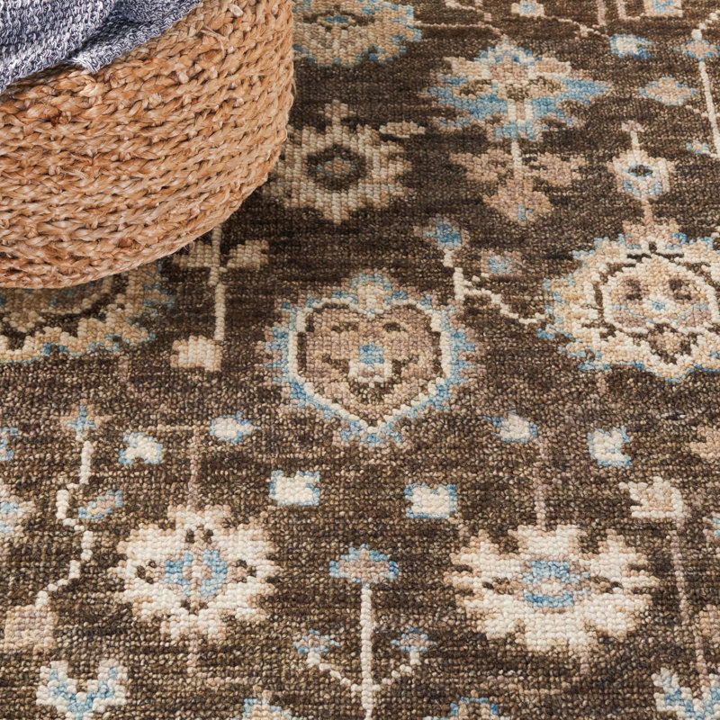 Gray and Beige Hand-Knotted Wool Oriental Area Rug