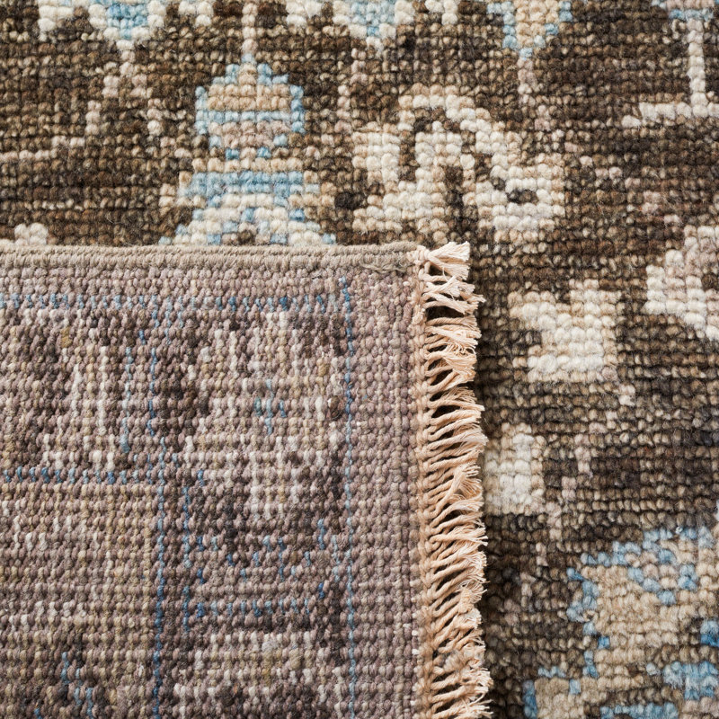 Gray and Beige Hand-Knotted Wool Oriental Area Rug