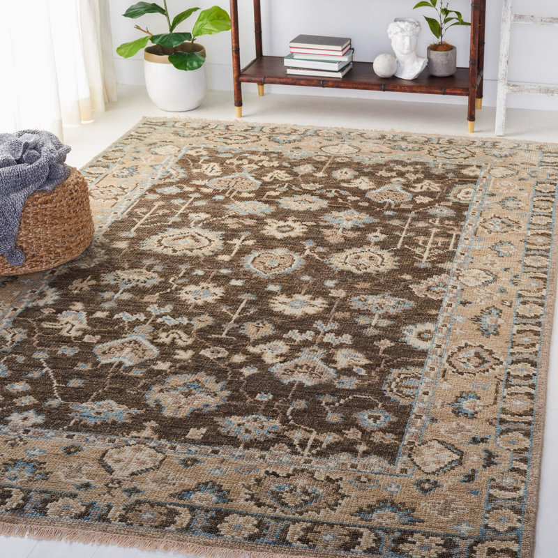 Gray and Beige Hand-Knotted Wool Oriental Area Rug
