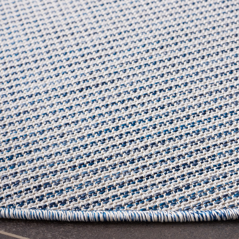 Navy Square Tufted Synthetic 77" Indoor/Outdoor Area Rug