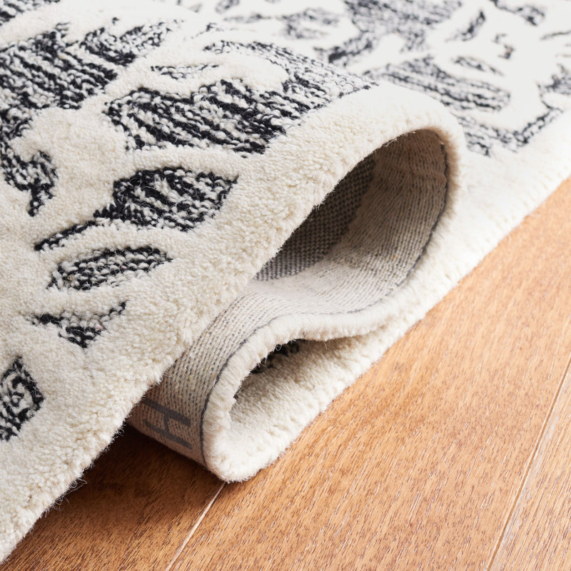 Black and Ivory Floral Hand-Tufted Wool Area Rug